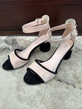Ankle Strap Block Heel Sandals in Blush and Black